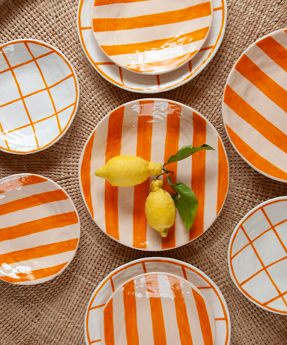 Orange Check Ceramic Plate