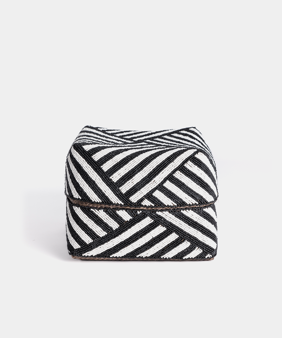Set of 3 Beaded Baskets in Black & White Stripe