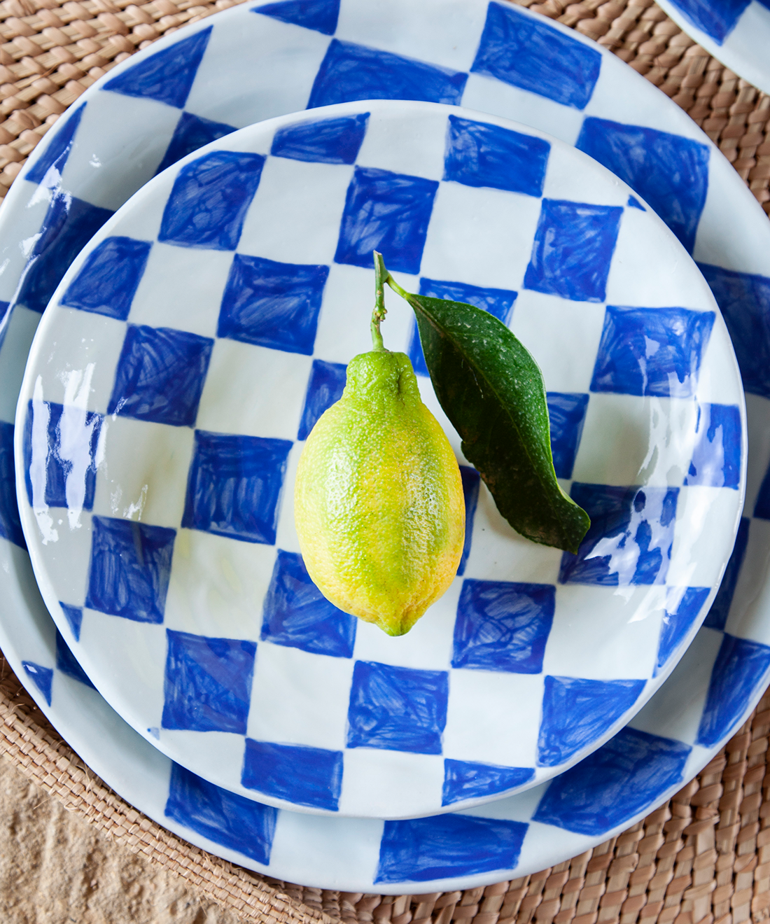 Blue Check Ceramic Plate