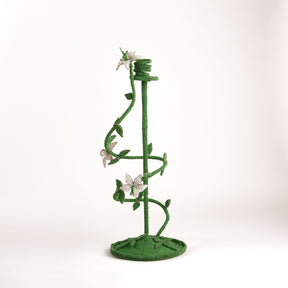 Beaded Botanical Candlestick in Jade Green