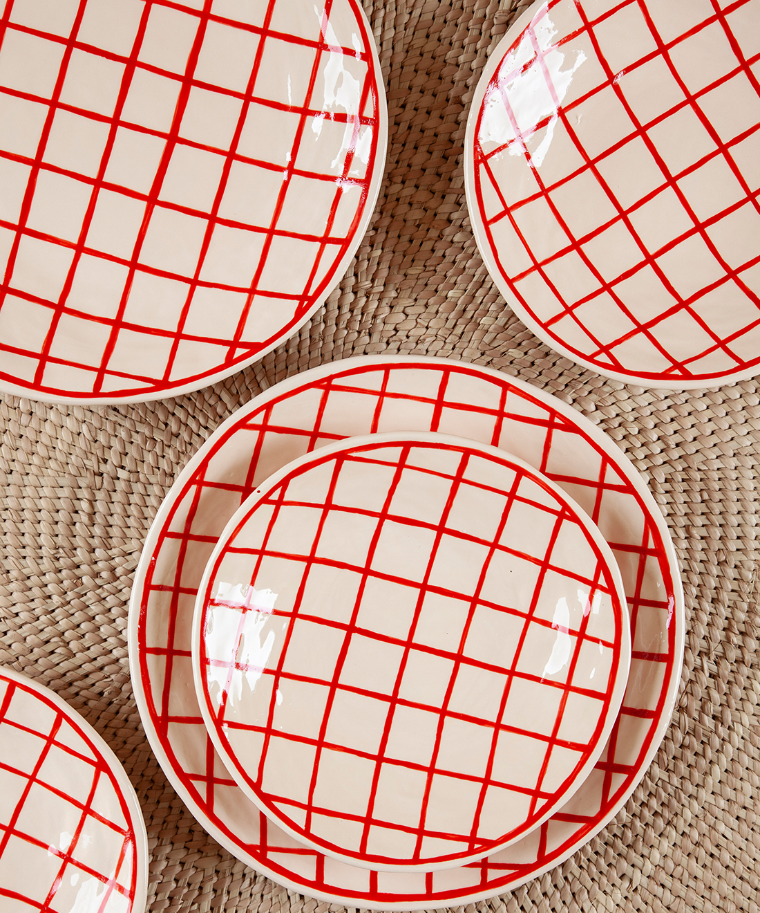 Red and Pink Check Ceramic Plate