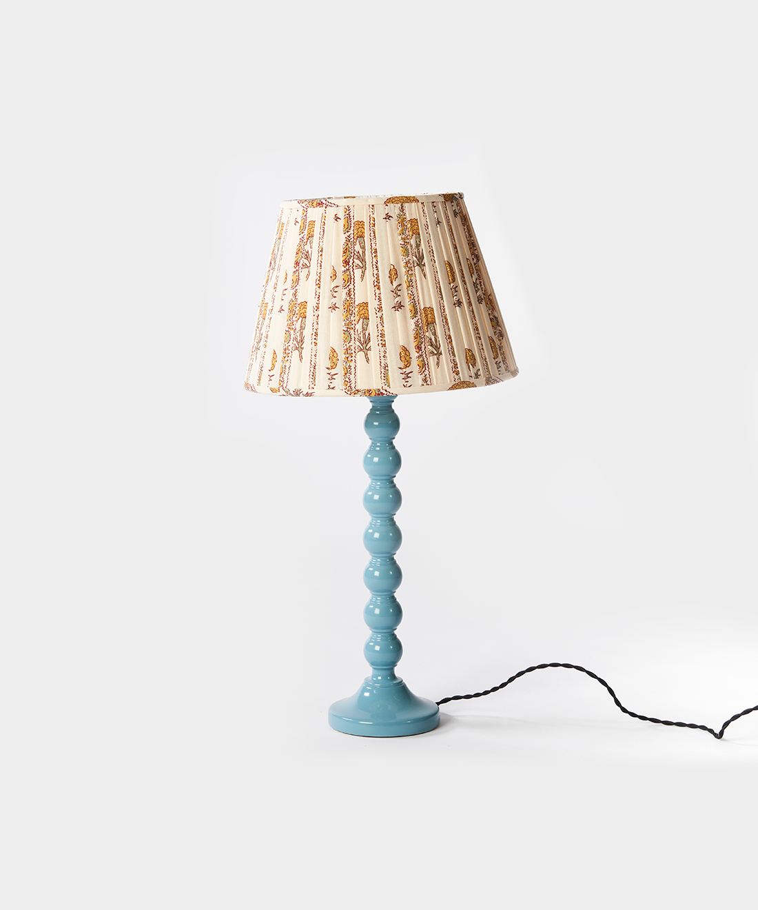 Stone Blue Bobbin Lamp With Shade Set