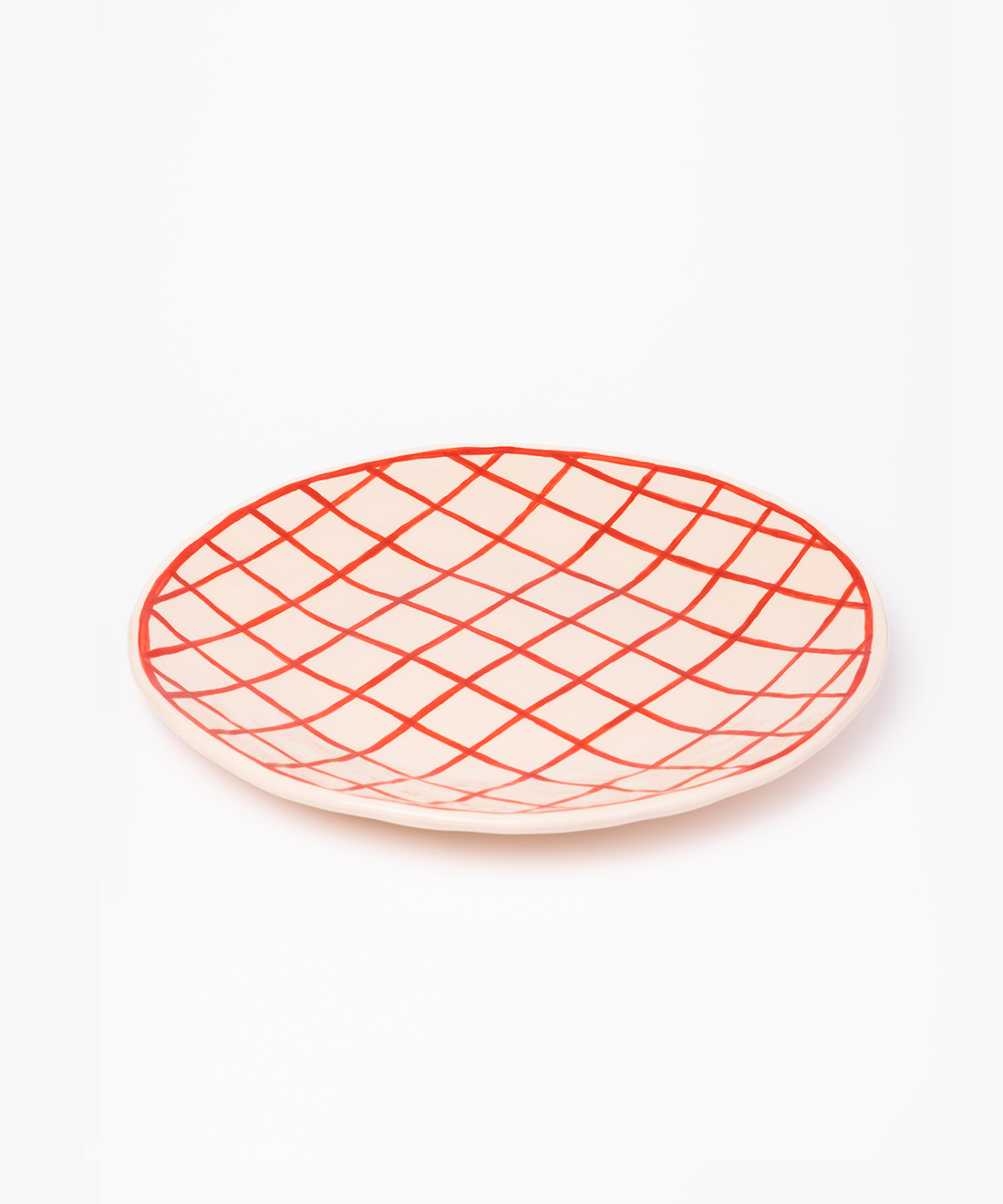 Red and Pink Check Ceramic Plate