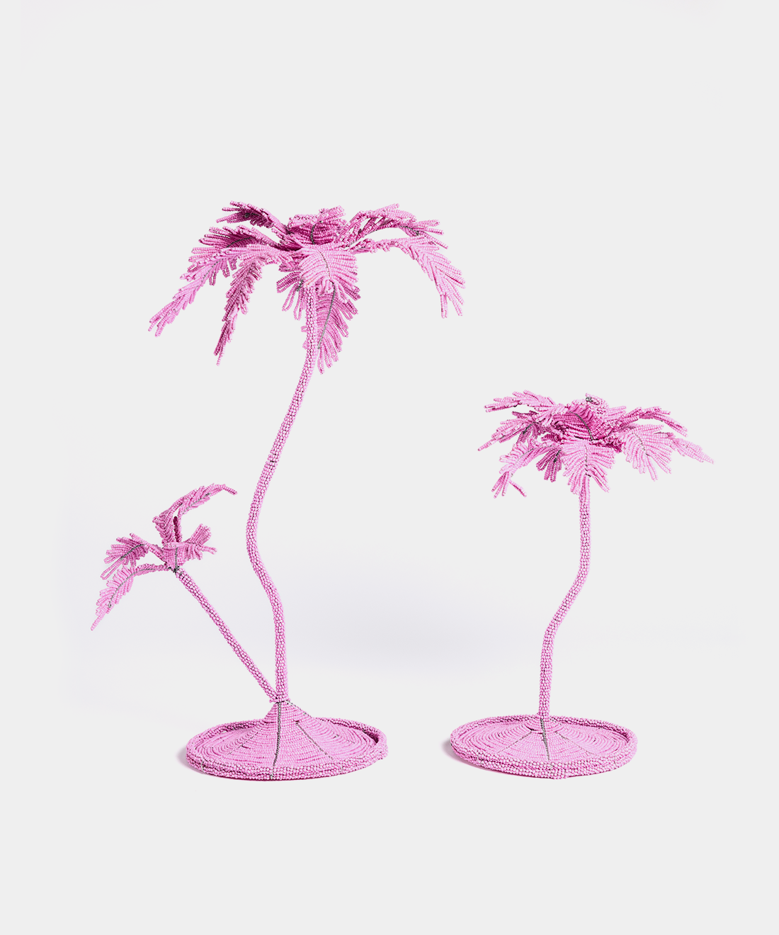 Beaded Palm Candlestick in Bright Pink