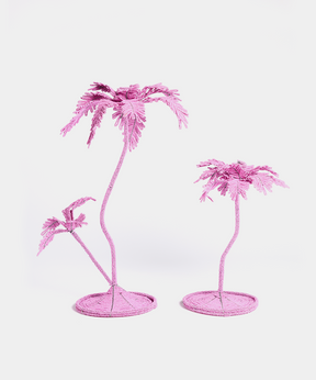 Beaded Palm Candlestick in Bright Pink