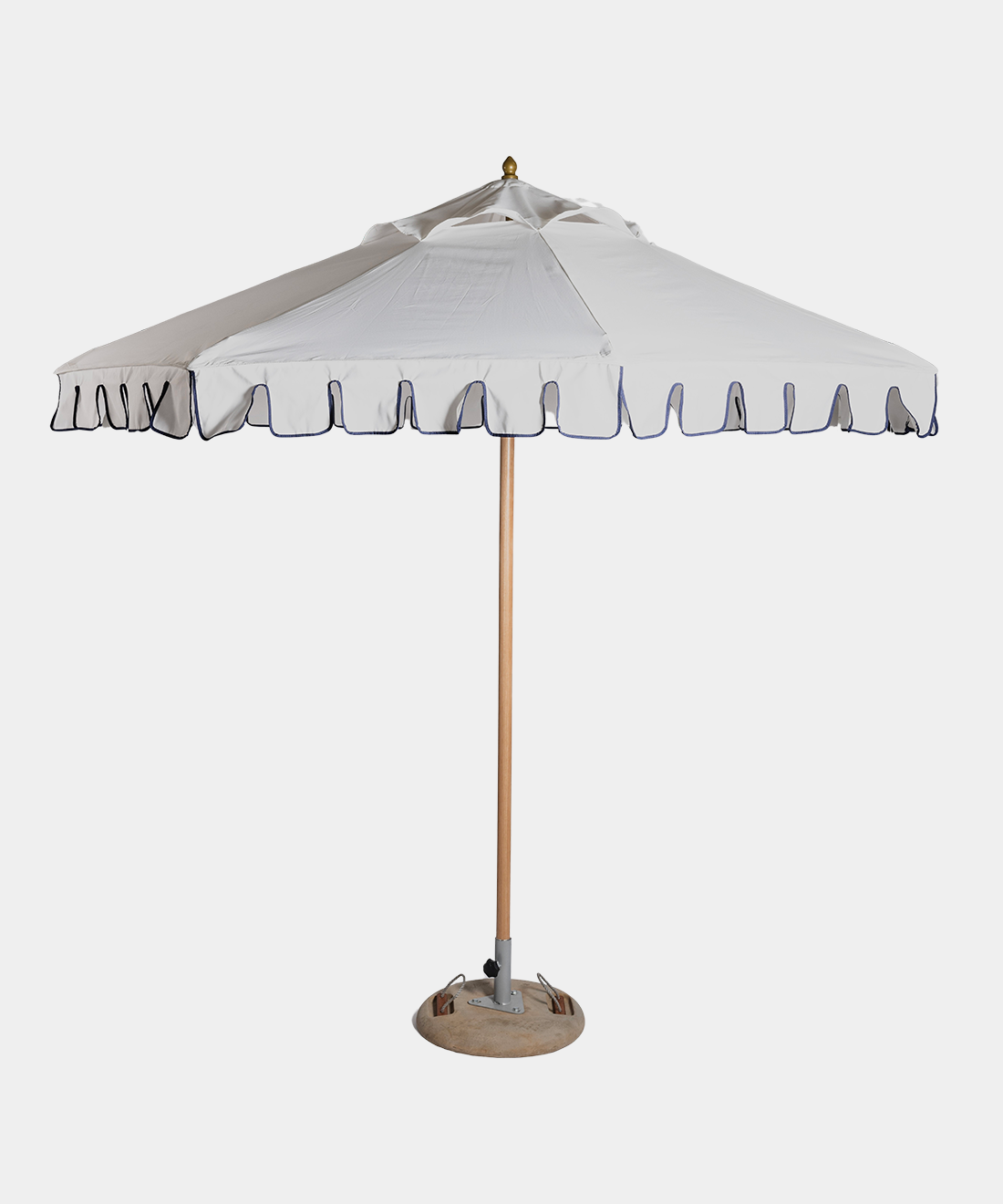 Scalloped Parasol with Navy Trim in Ecru