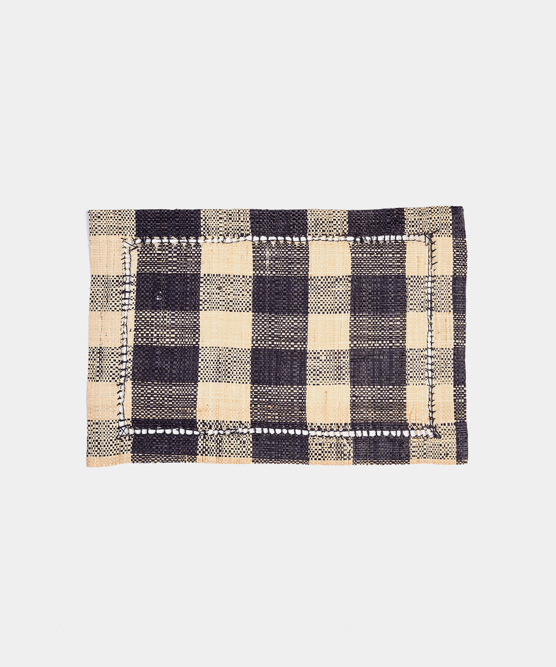 Navy Block Gingham Raffia Placemats (Set of 6)