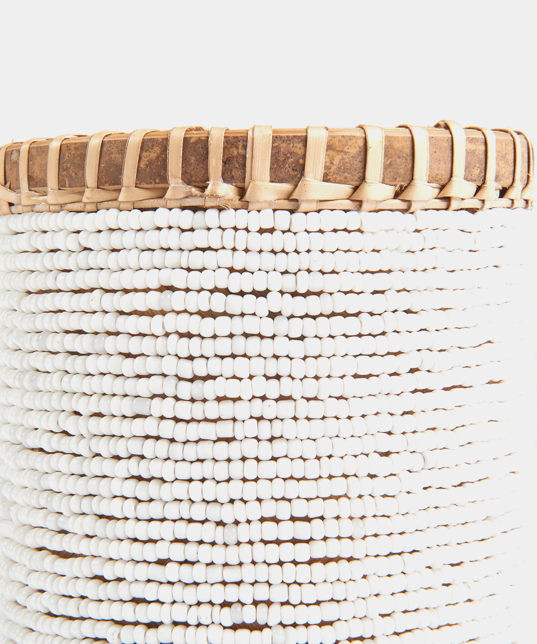 Beaded Pen Pot in White & Natural