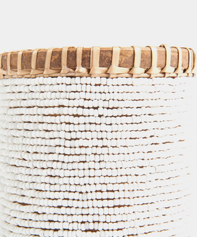 Beaded Pen Pot in White & Natural