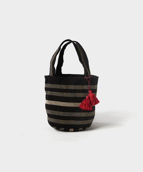 Black bucket bag shop with red inside