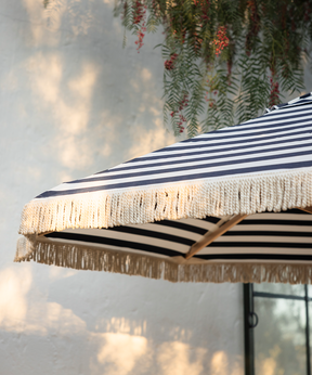 Sun Parasol Set with Tassels in Navy Stripe (Three Sizes Available)