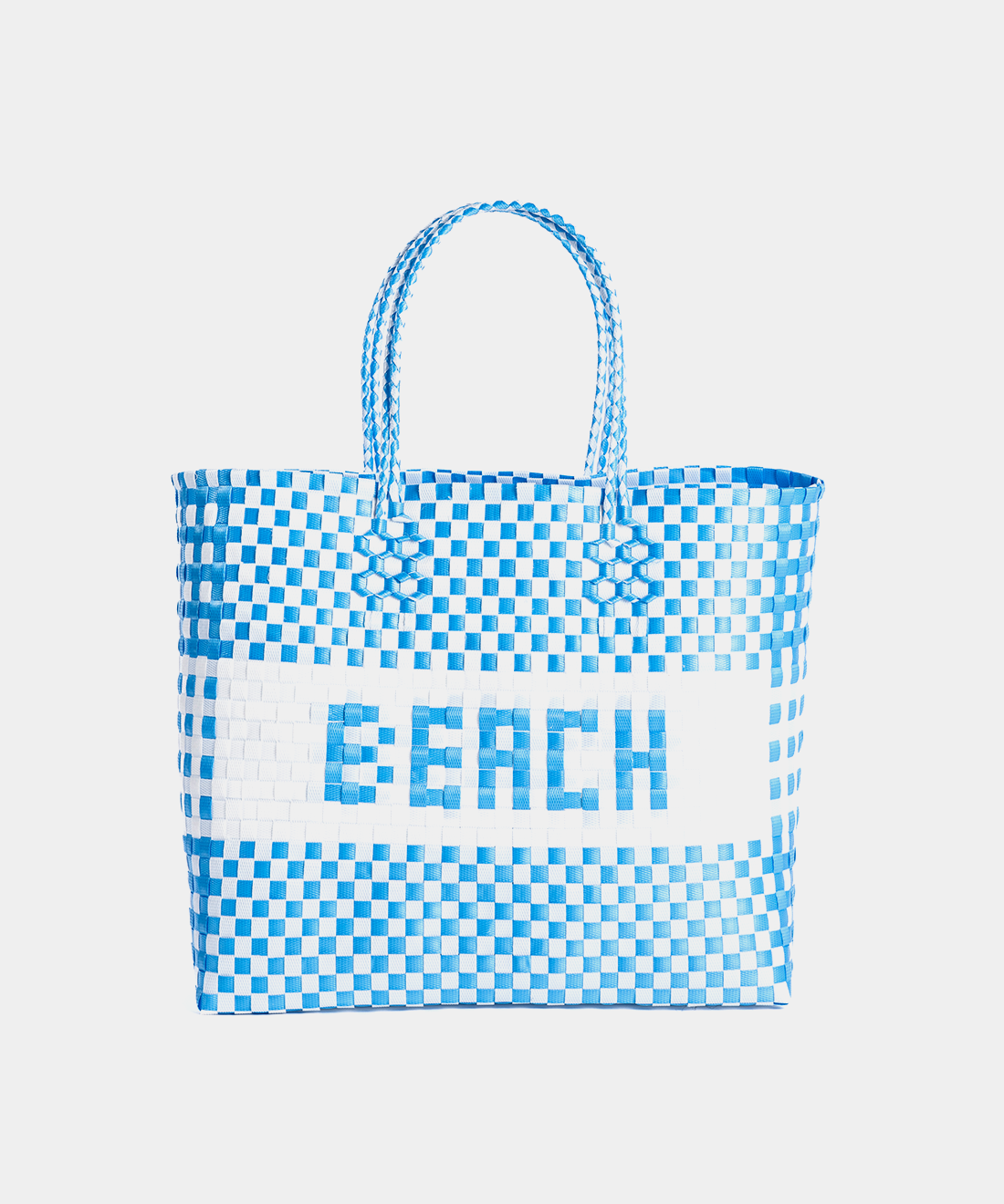 Plastic Weave BEACH Shopper in Blue & White