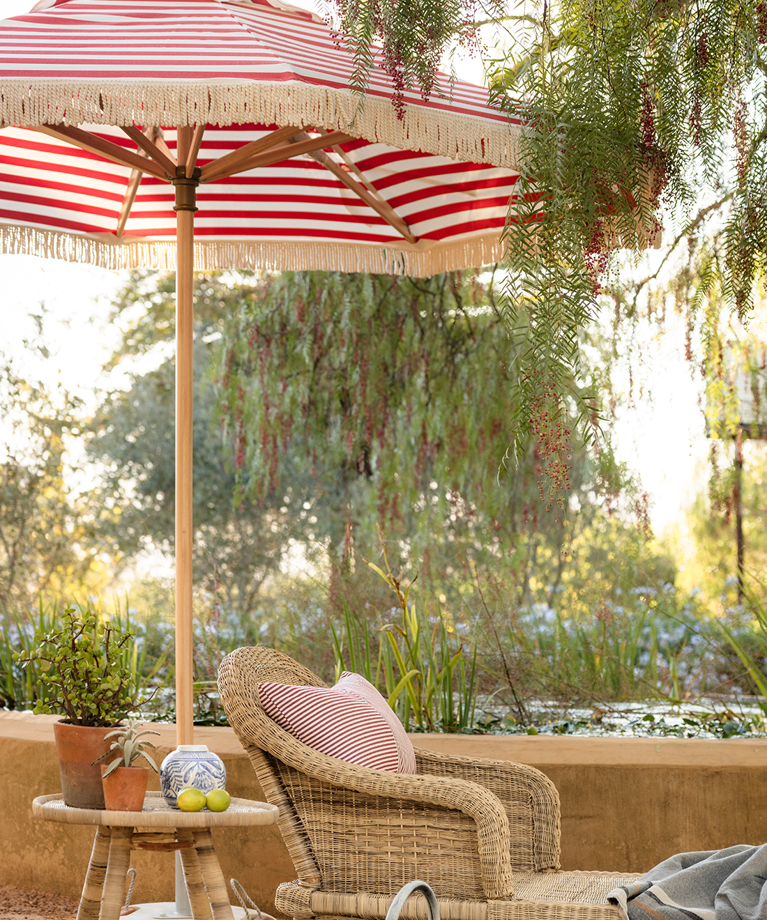 Parasol with Tassels in Red Stripe