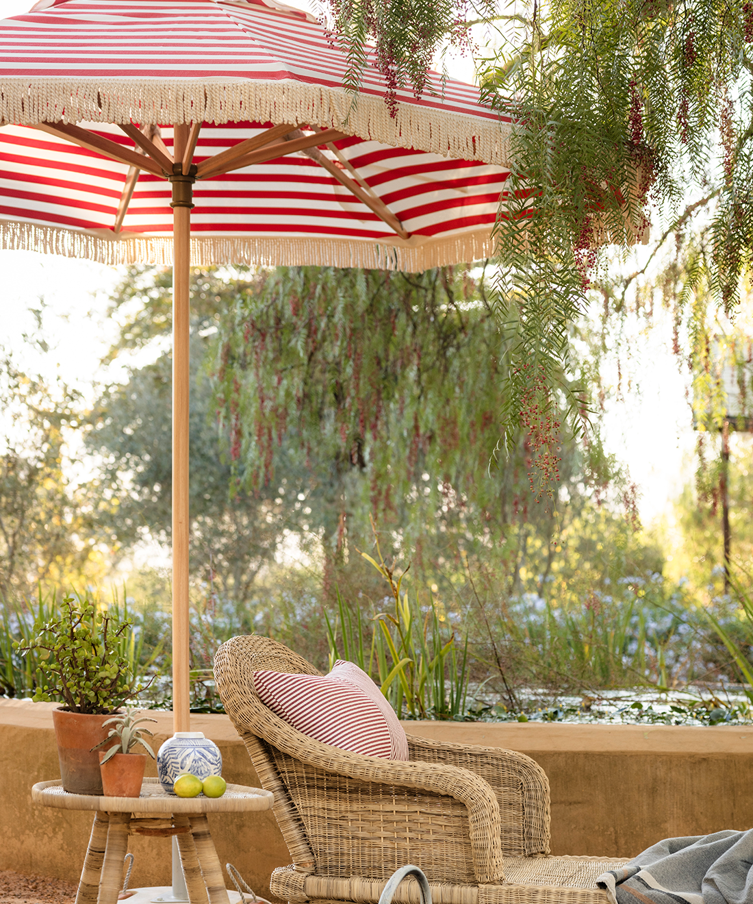 Parasol Set with Tassels in Red Stripe (Three Sizes Available)