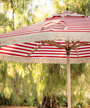 Parasol with Tassels in Red Stripe, 400cm