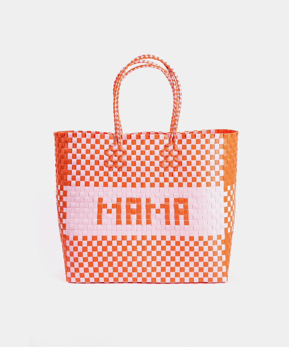Plastic Weave MAMA Shopper in Red & Pink