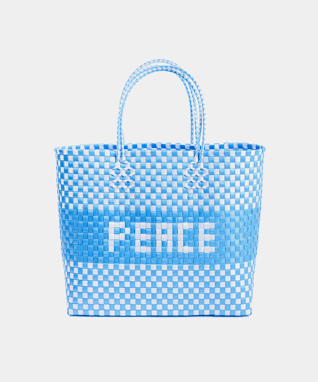 Plastic Weave PEACE Shopper in Blue & White