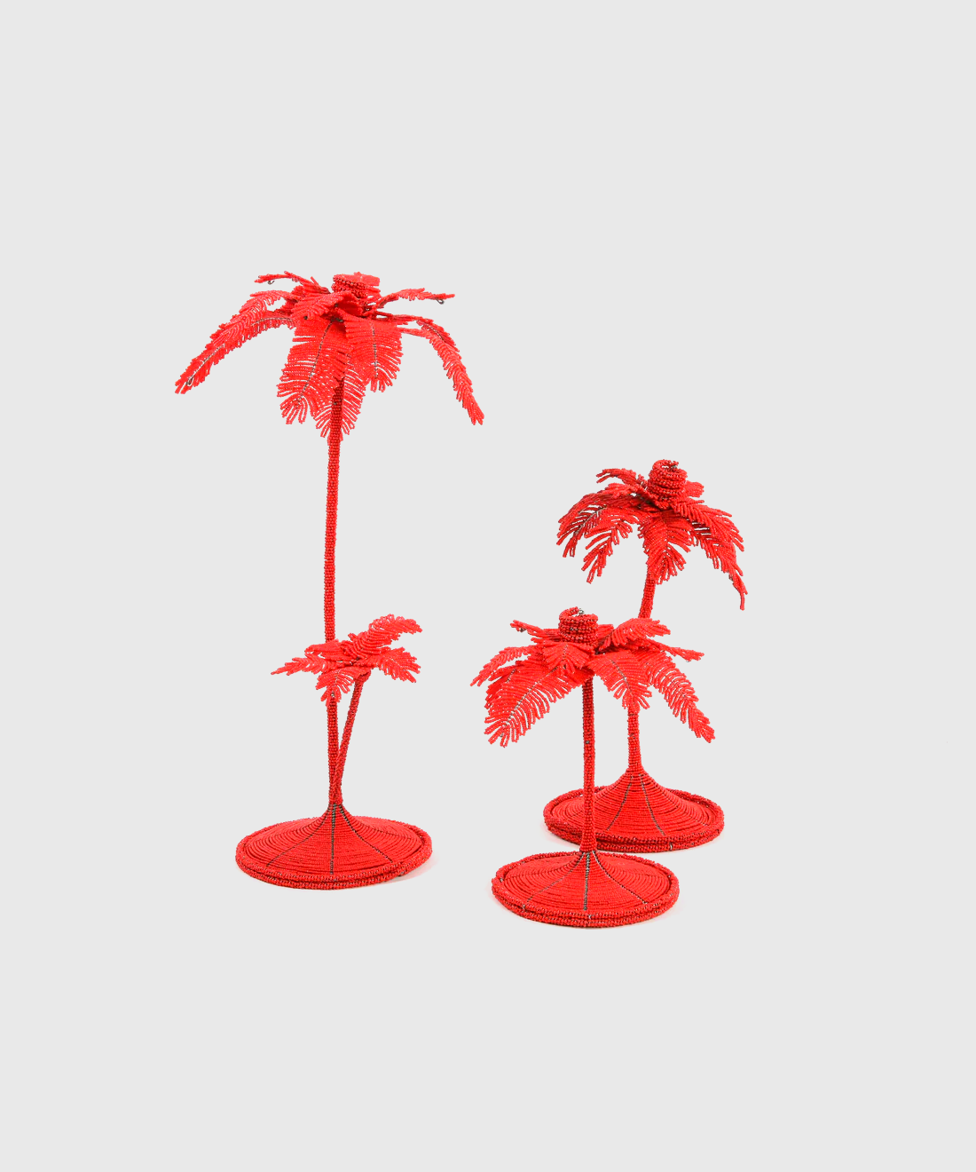 Beaded Palm Candlesticks in Red