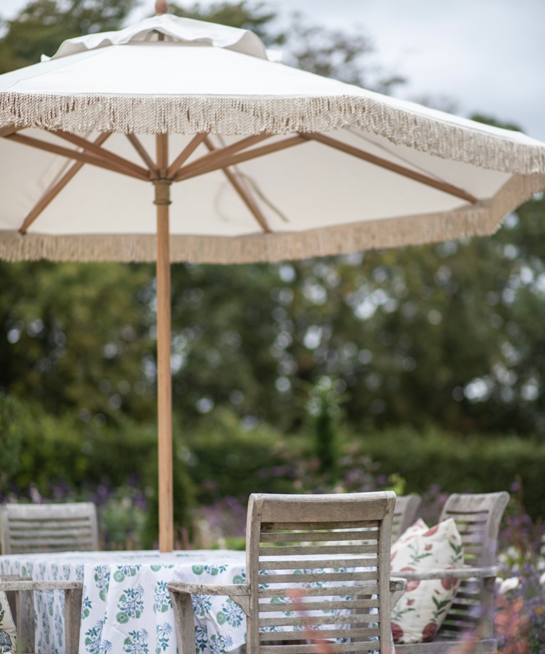 Parasol with Tassels in Ecru