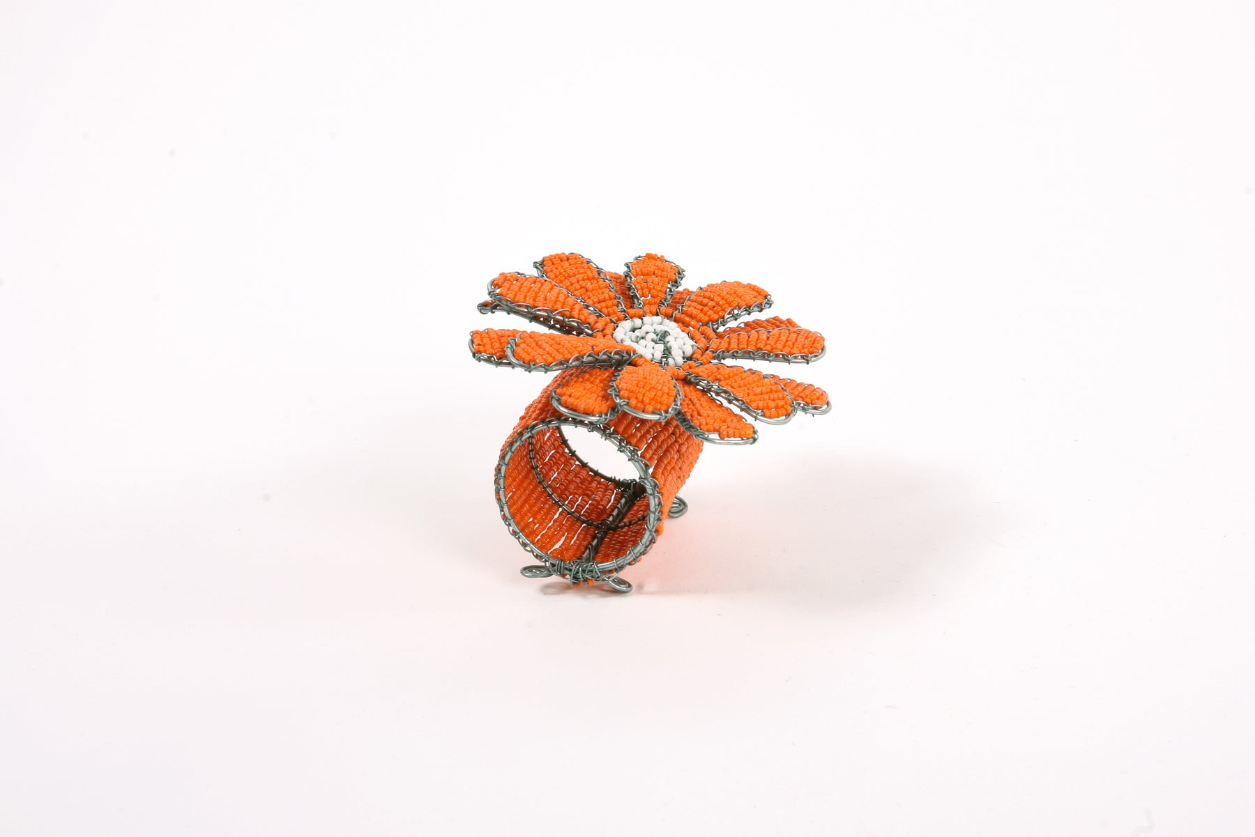 Beaded Orange Flower Napkin Rings