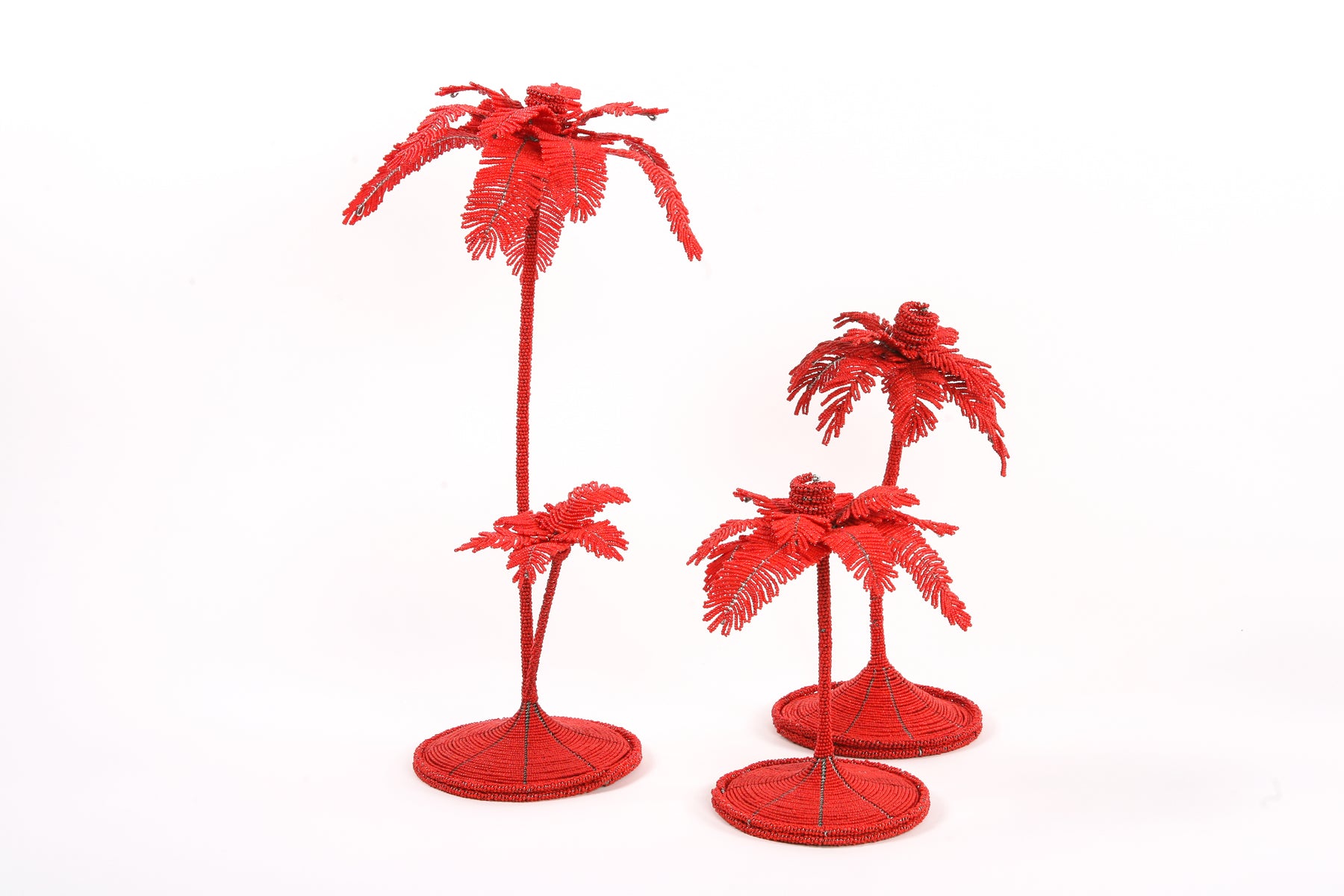 Beaded Palm Candlesticks - Red