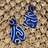 Clay Earrings - Blue Squiggle