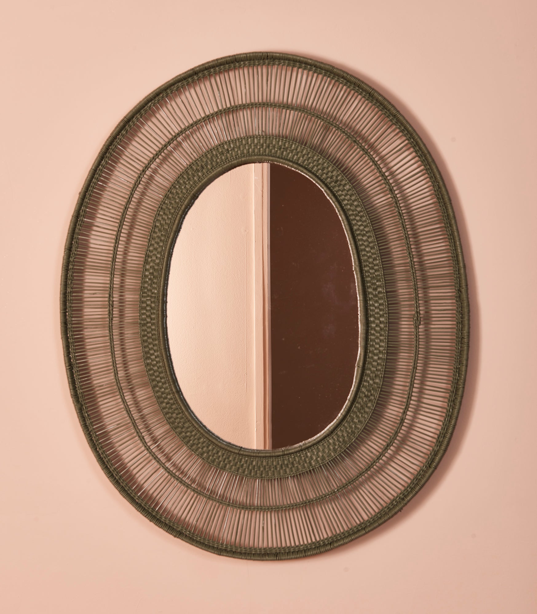 Oval Cane Mirror in Green