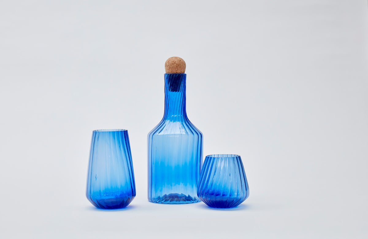 Hand-blown recycled glass short tumbler in cobalt blue