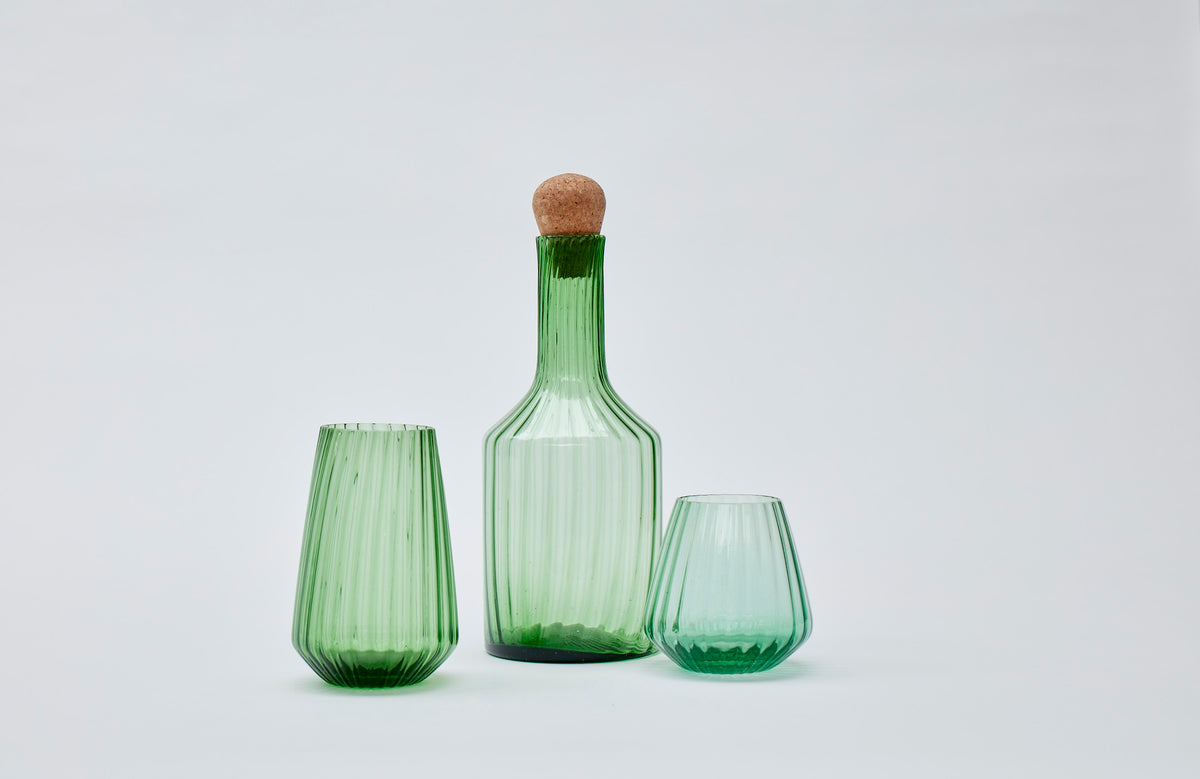 Hand-blown recycled glass short tumbler in green